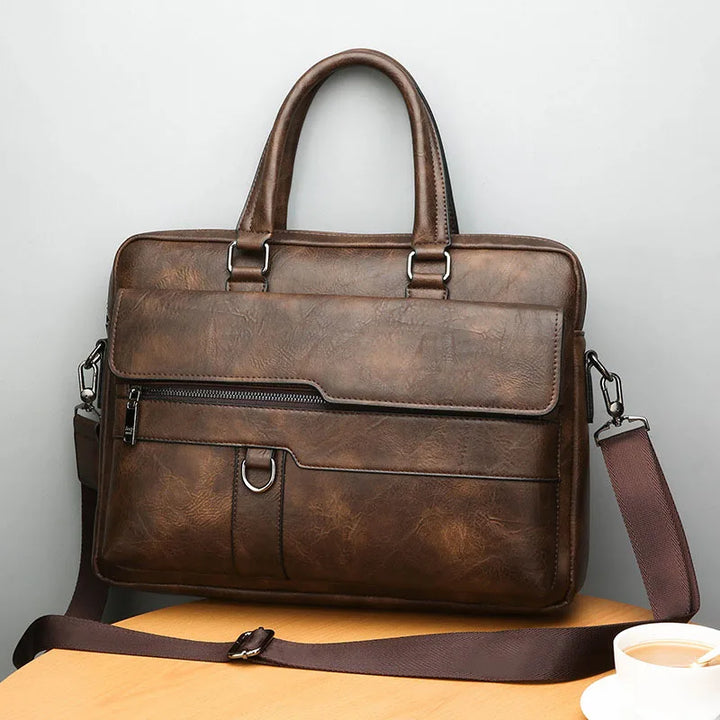 Dark brown genuine leather messenger bag for men, a stylish crossbody perfect for daily use & fashion.