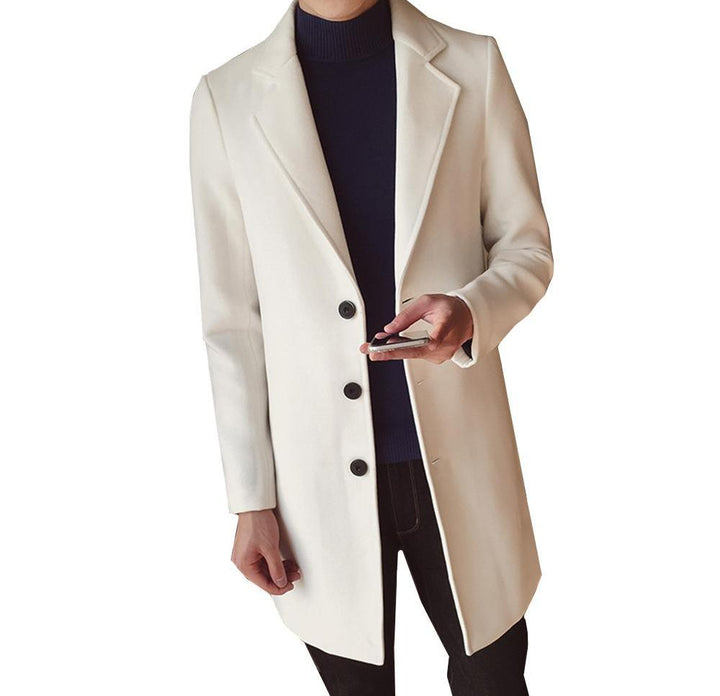 Versatile men's slim fit long overcoat, classic elegant formal outerwear for smart winter fashion.