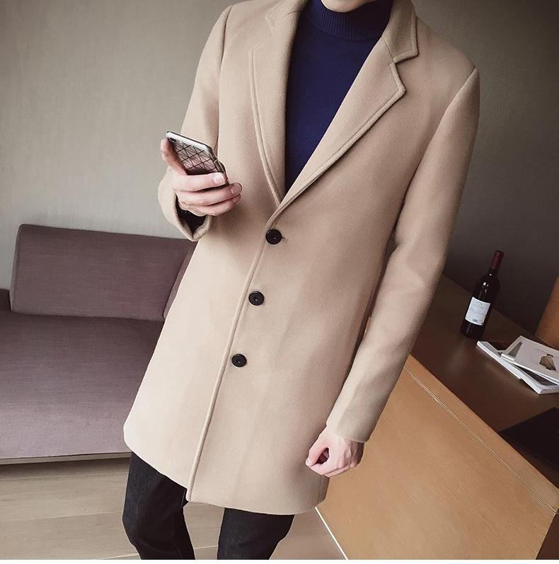 Classic men's slim fit overcoat, long formal outerwear, perfect for business and elegant occasions.