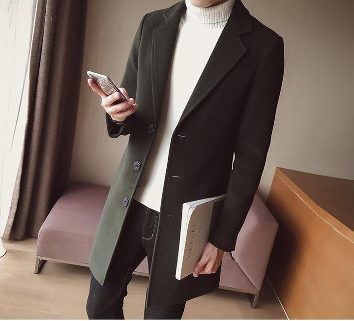 Men's elegant slim fit overcoat, long classic formal coat, perfect for winter business wear.