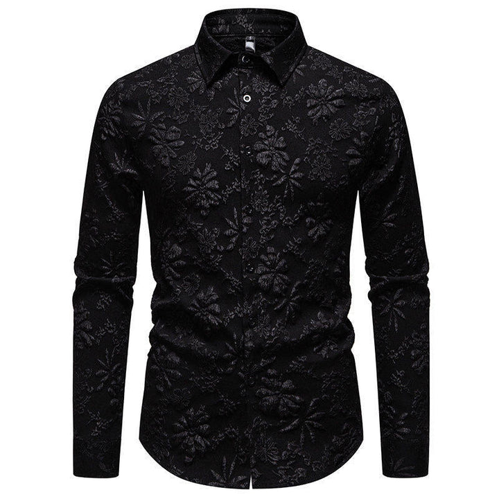 Men's fashion long sleeve shirt with elegant floral embroidery. Button-up design, perfect as a patterned top.