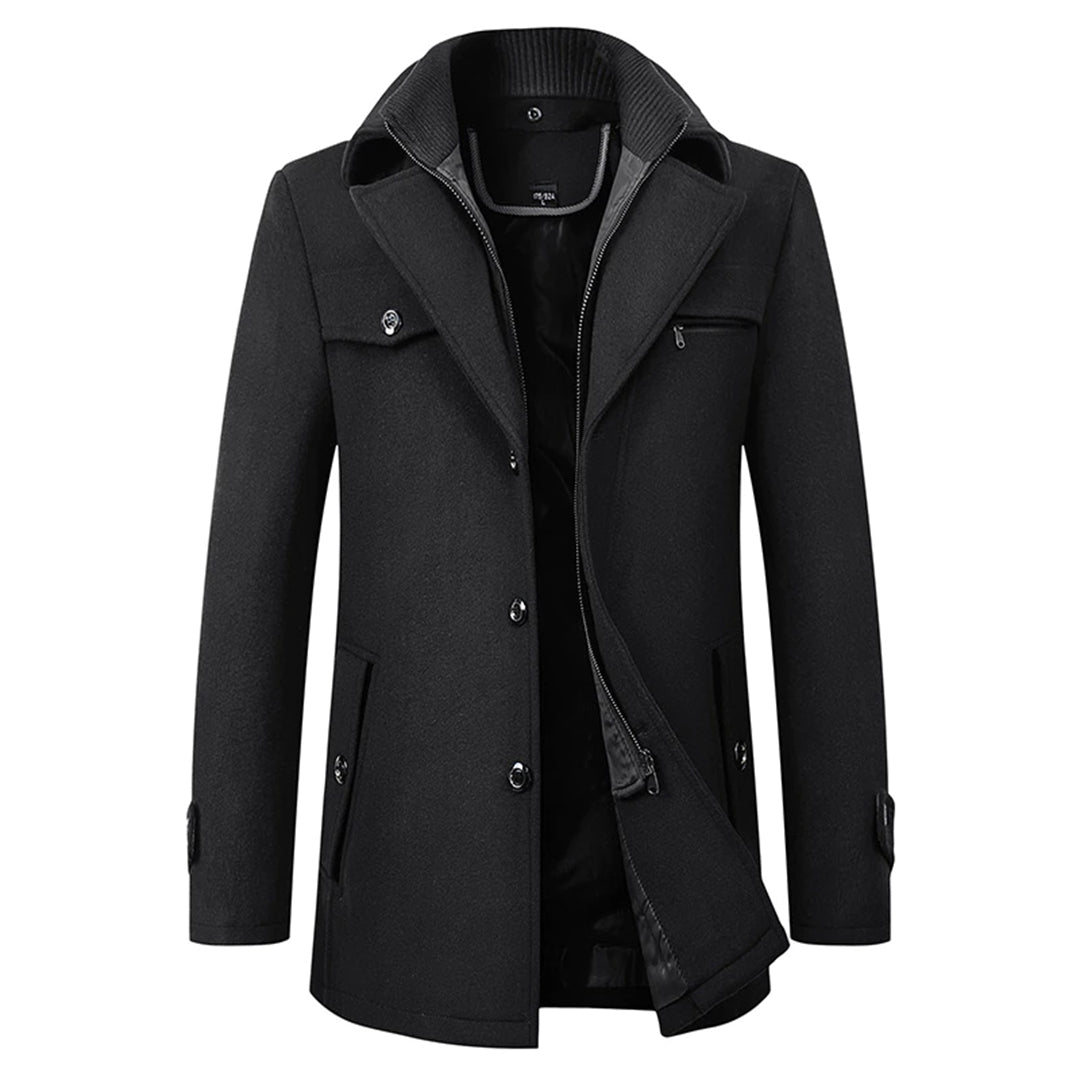 Elegant men's long trench coat, perfect for sophisticated business attire or stylish formal wear in cold weather.