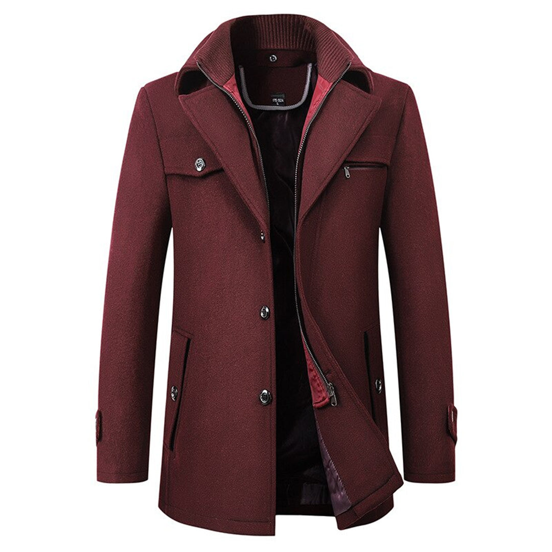 Men's elegant long trench coat, a versatile and formal overcoat for business attire and stylish cold weather layering.