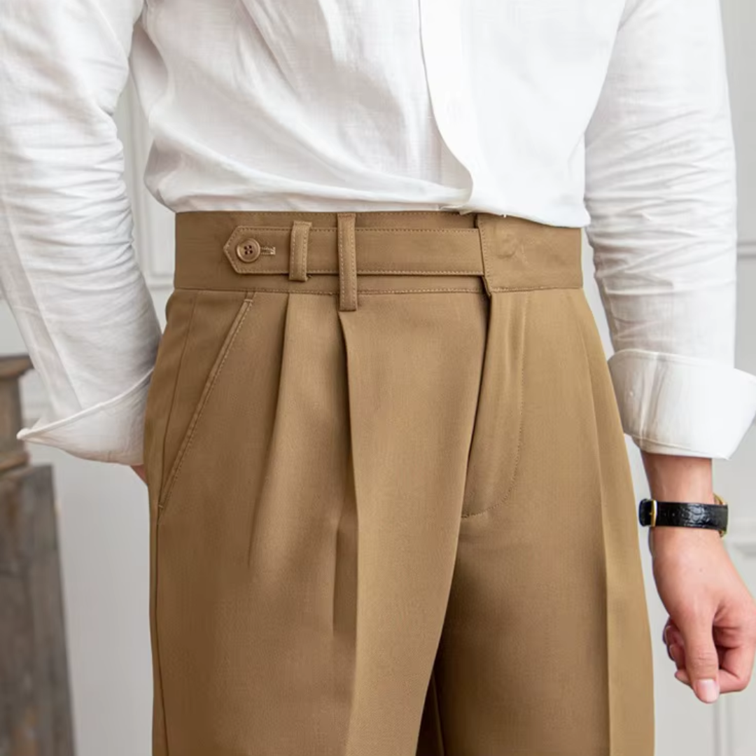 Premium men's pleated dress trousers, made with high-quality fabric for modern elegant style.