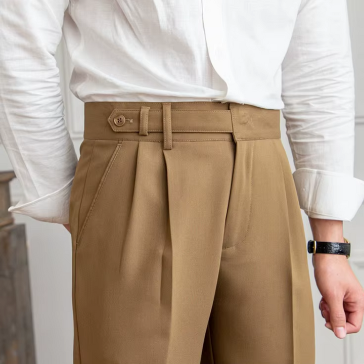 Premium men's pleated dress trousers, made with high-quality fabric for modern elegant style.