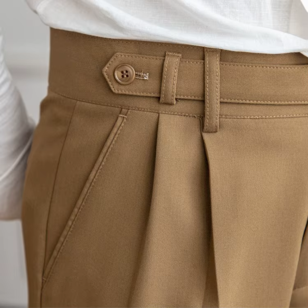 Fashion-forward men's pleated trousers, defining modern elegance for contemporary outfits.
