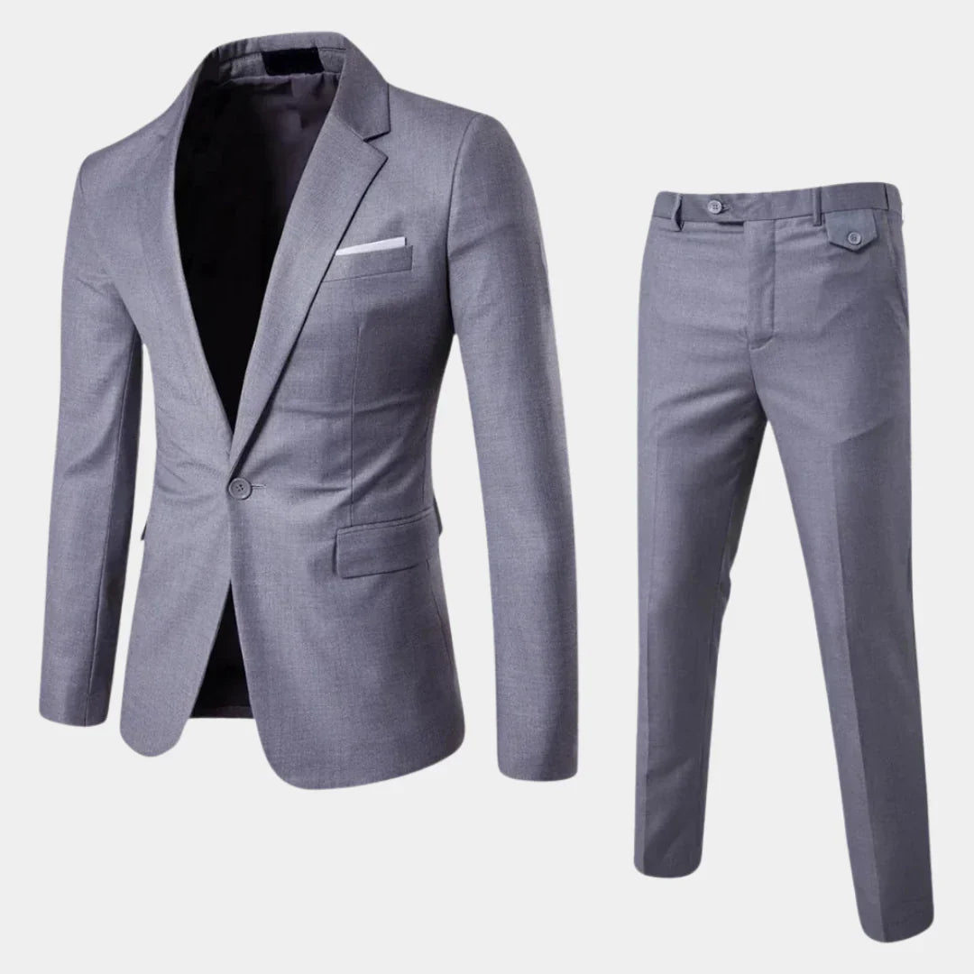 Stylish men's wedding suit: a new tailored blazer & matching trousers for a sophisticated groom or guest.