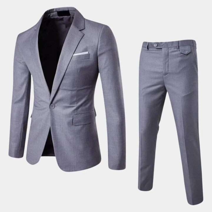 Stylish men's wedding suit: a new tailored blazer & matching trousers for a sophisticated groom or guest.