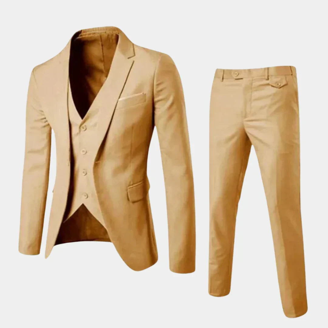 Professional men's business suit, a new slim-fit blazer and trousers for a sharp, modern office look.