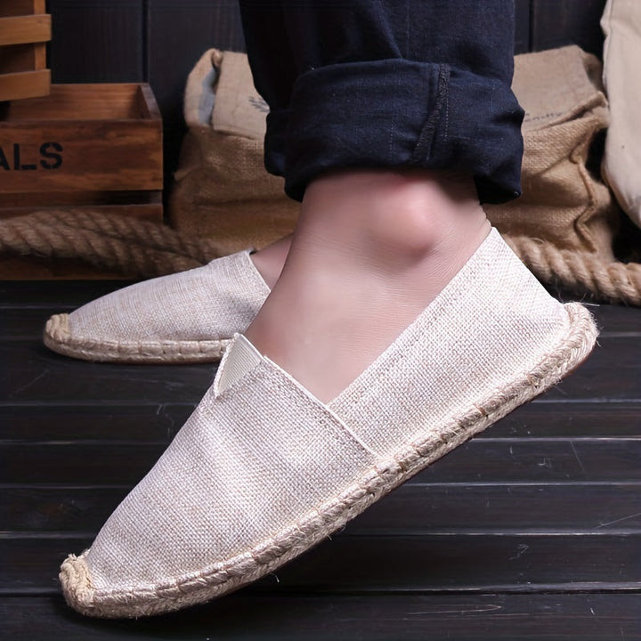 Men's casual summer espadrilles, comfortable & elegant slip-on shoes for warm weather fashion.