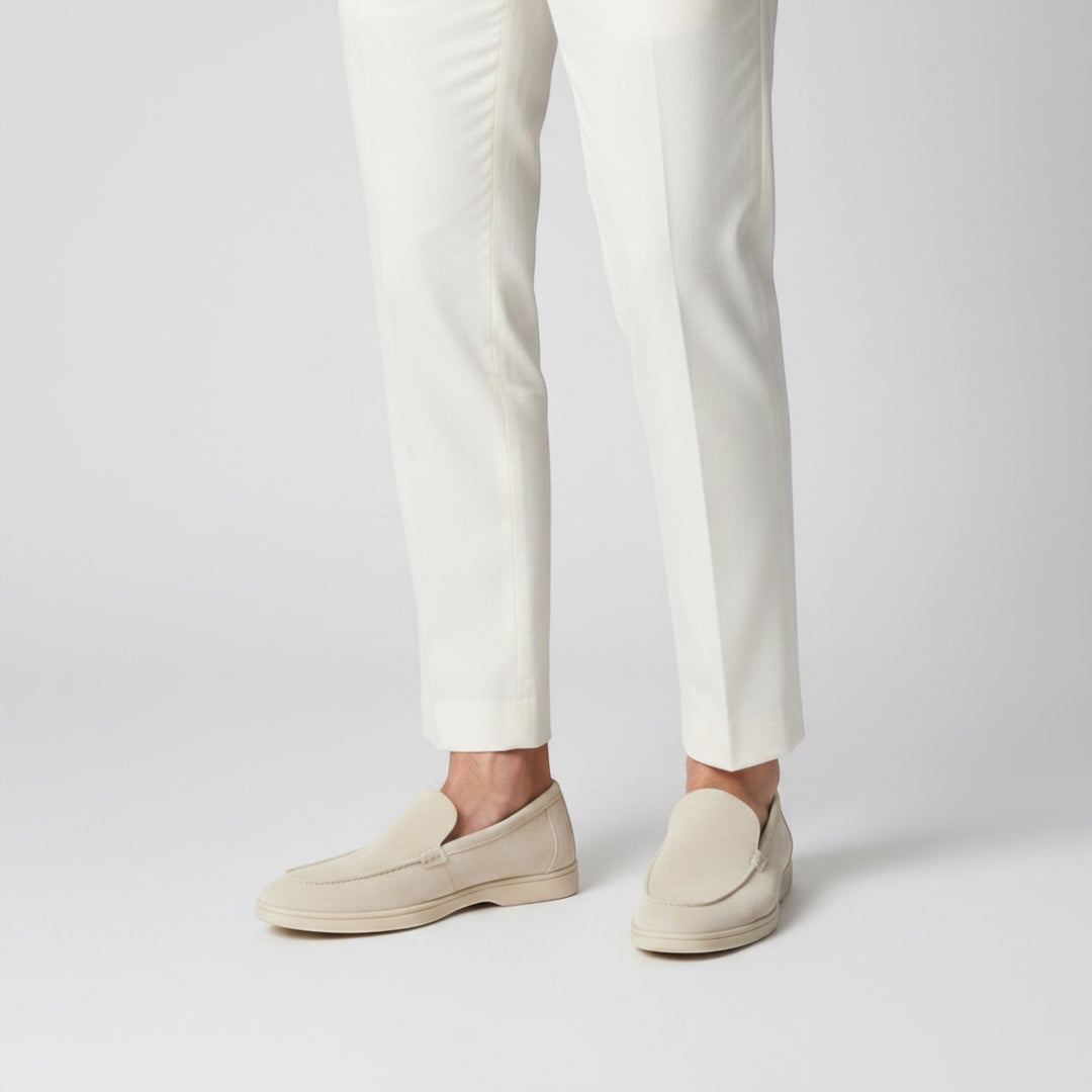 Top-down view of men's versatile slip-on loafers, combining comfort & style for summer fashion.
