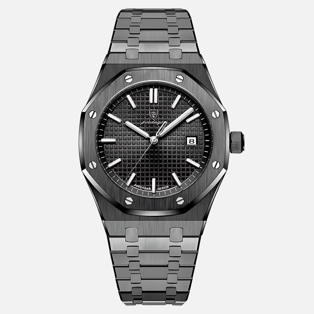 Classic men's timepiece with a durable stainless steel case & band, exuding timeless elegance.
