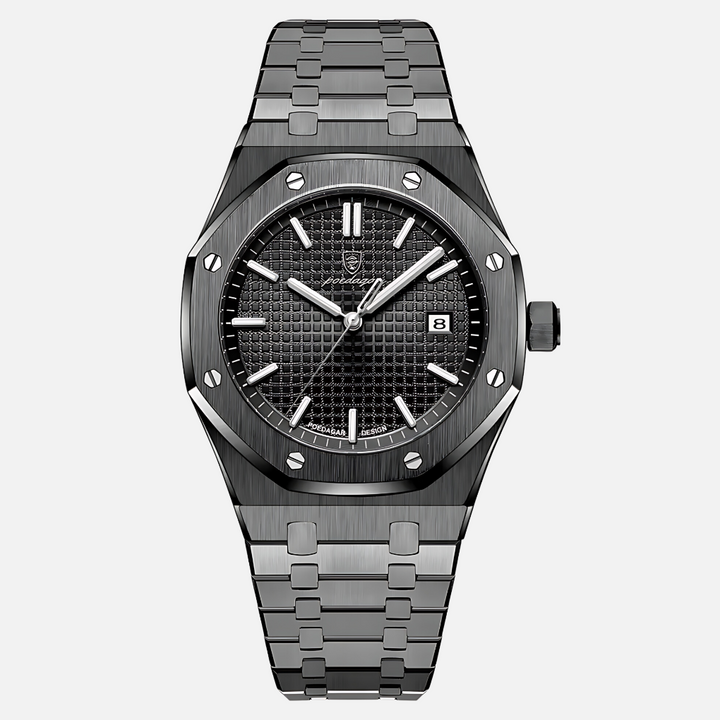 Classic men's timepiece with a durable stainless steel case & band, exuding timeless elegance.