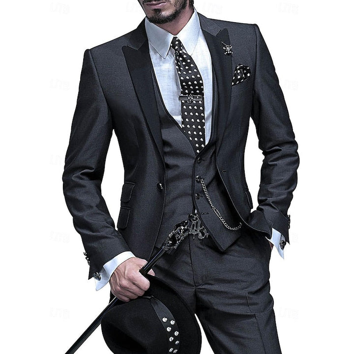Sophisticated men's suit vest & trousers set, part of a three-piece suit, offering a complete, elegant outfit.