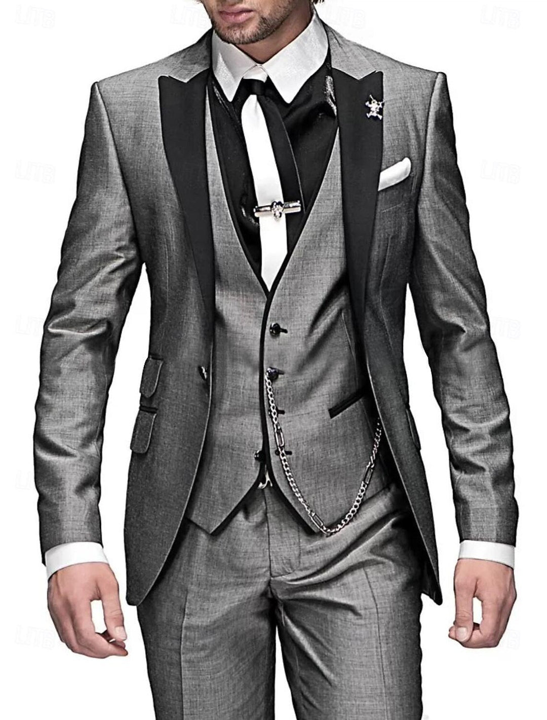 Modern men's formal three-piece suit with a classic fit. Versatile blazer, vest & trousers for various occasions.