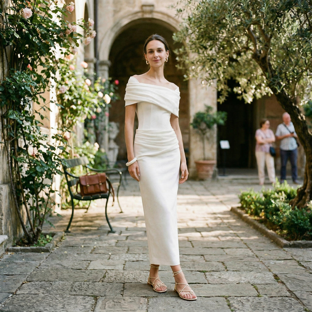 Sophisticated, floor-length mermaid evening gown designed for elegant formal events and special occasions.