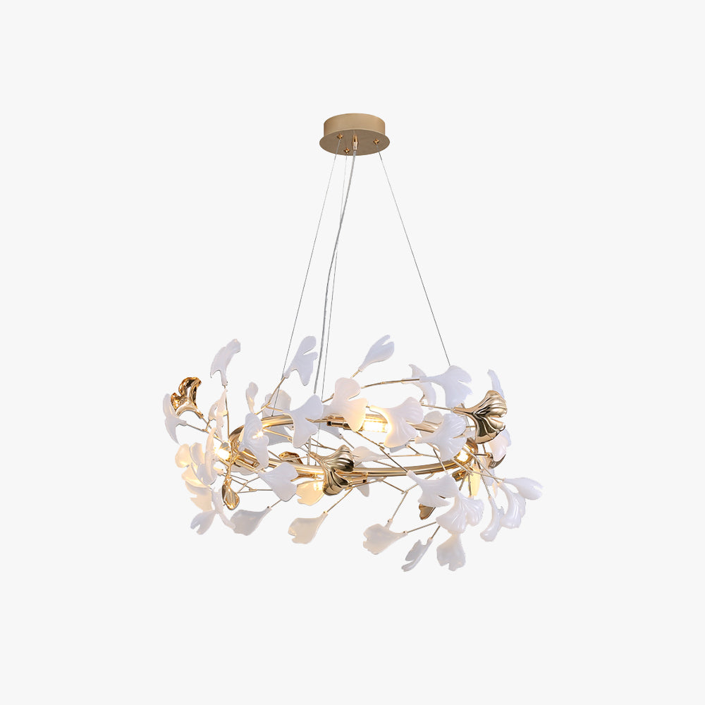 Elegant Merrlian gold & white LED chandelier pendant light for modern dining rooms.
