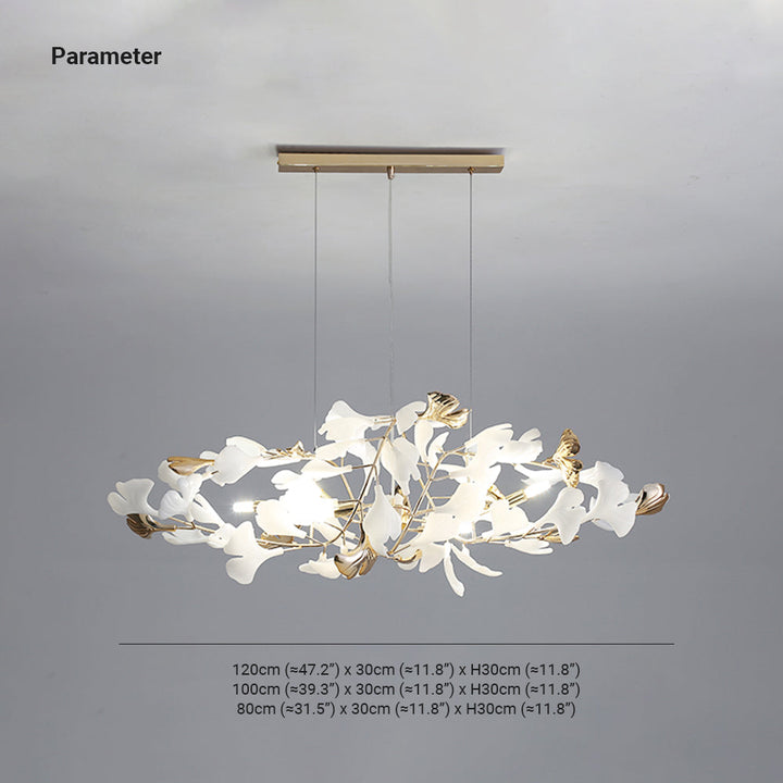 Decorative Merrlian chandelier, gold & white, with adjustable LED lighting for dining.