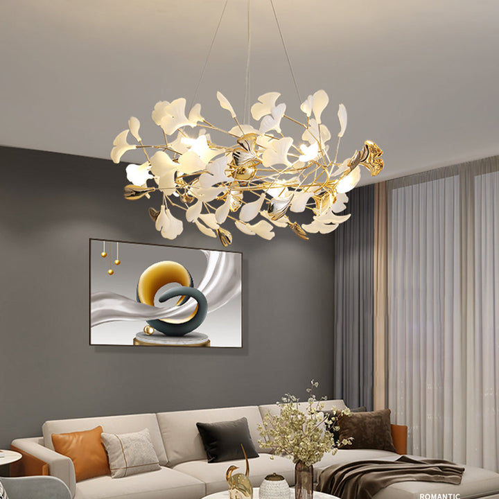 Elegant gold & white Merrlian pendant light, modern LED lighting for bedrooms.