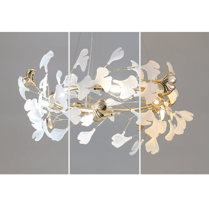 Modern Merrlian chandelier, gold & white LED light, perfect for offices & dining rooms.