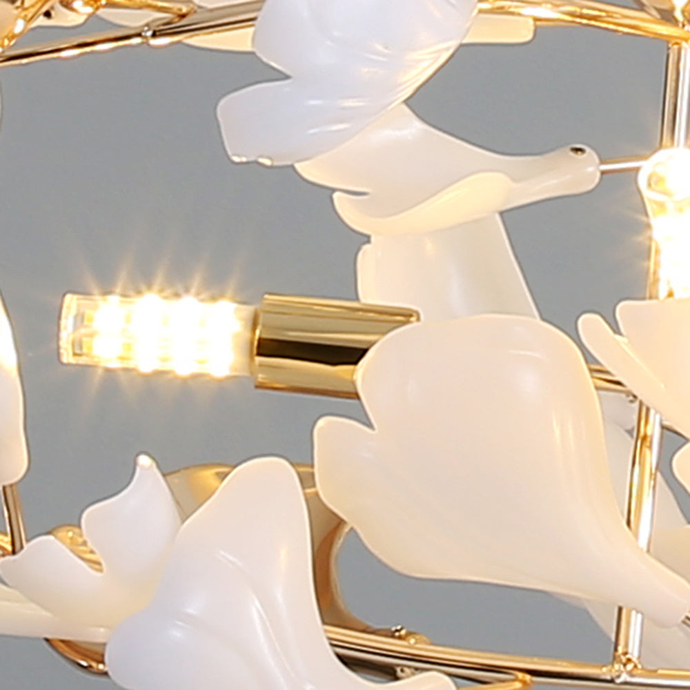 Elegant gold & white Merrlian LED chandelier, a modern lighting solution for living.