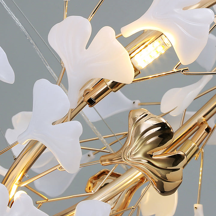 Decorative Merrlian gold & white pendant light, sculptural and modern LED chandelier.