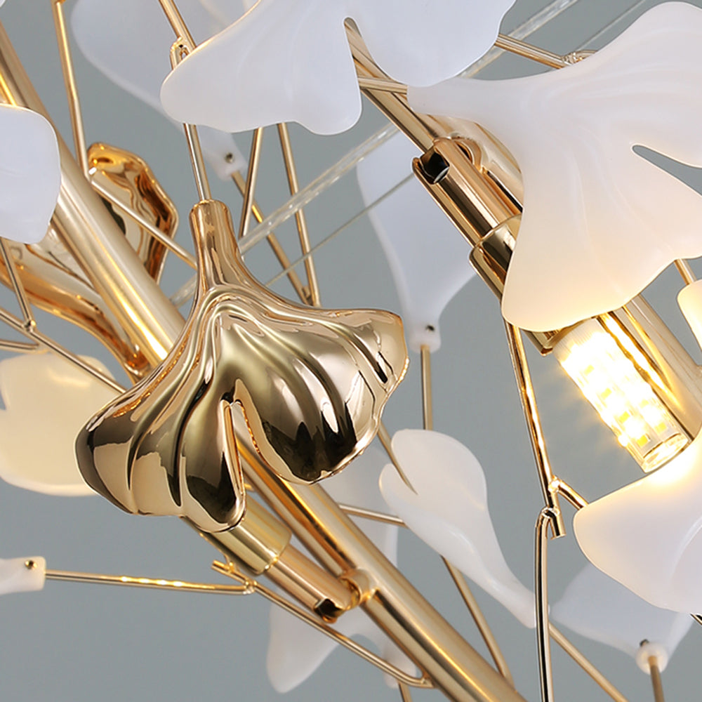 Stylish Merrlian LED chandelier, gold & white, brings a modern touch to bedrooms.