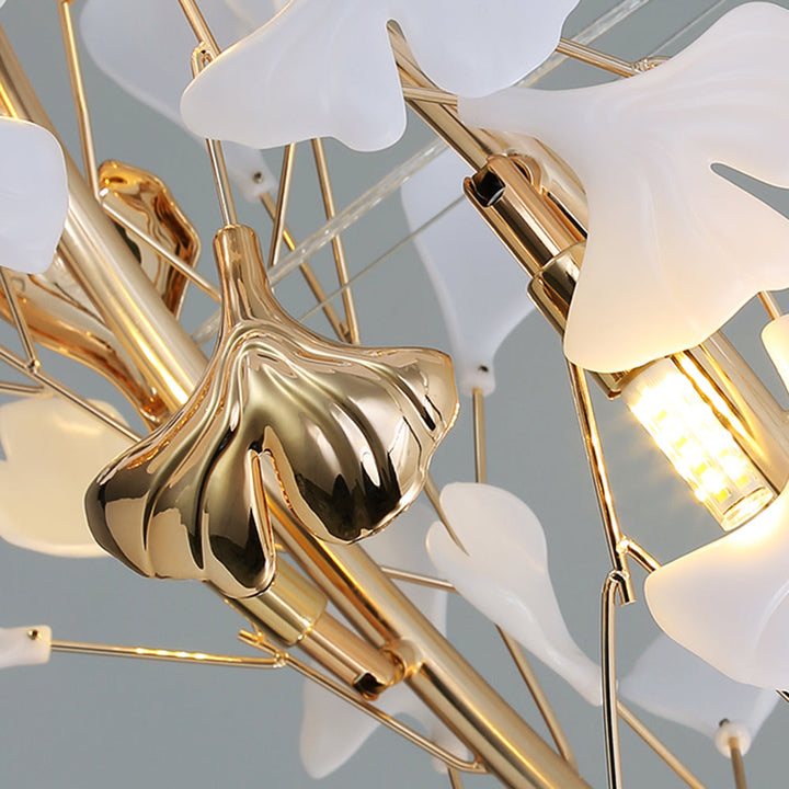 Stylish Merrlian LED chandelier, gold & white, brings a modern touch to bedrooms.