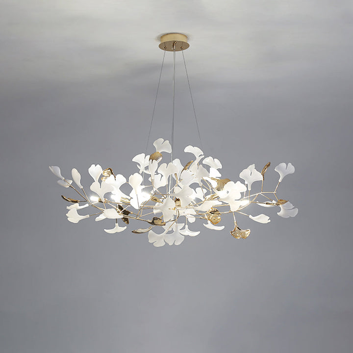 Sophisticated Merrlian pendant light, gold & white LED, a modern chandelier for homes.