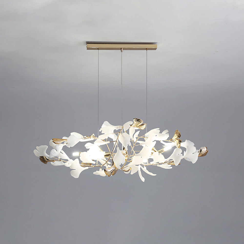Merrlian gold & white sculptural LED chandelier, elegant modern lighting for any room.