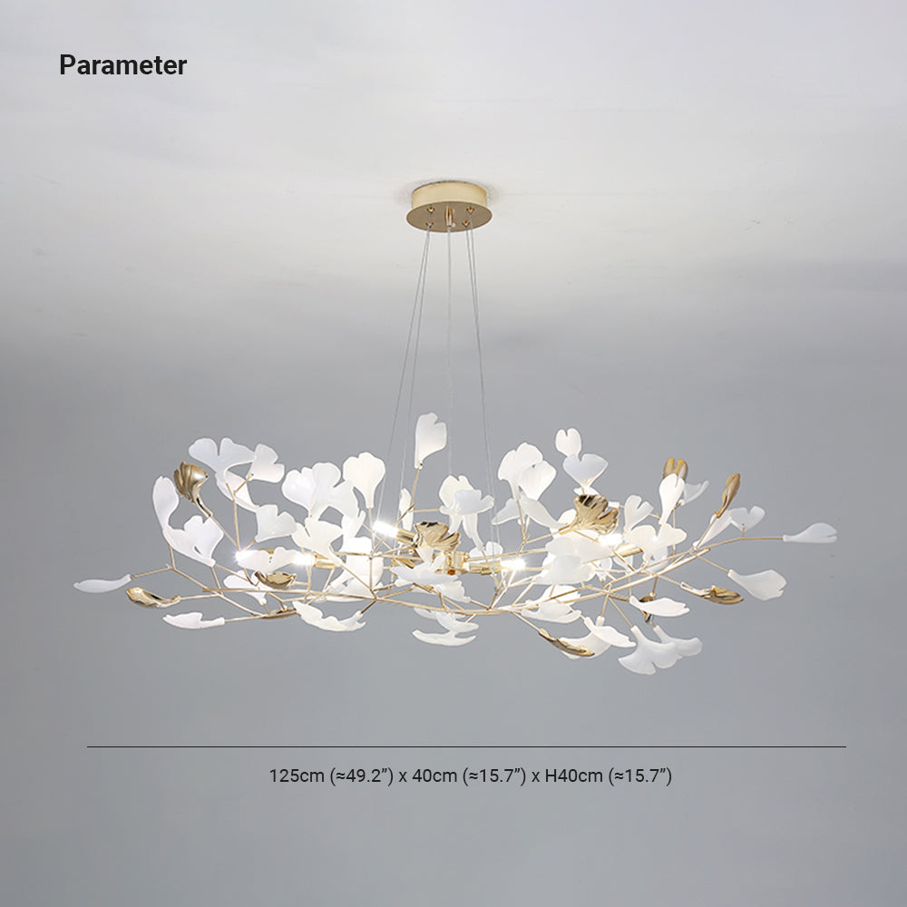 Sculptural Merrlian chandelier, a modern gold & white LED lighting fixture for any room.