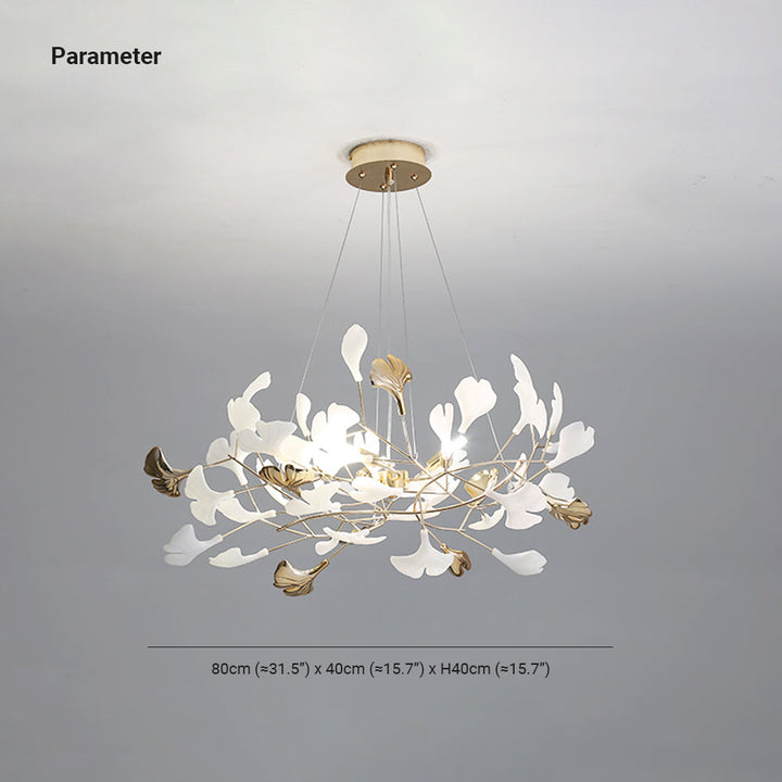 Adjustable Merrlian pendant light, gold & white, a decorative LED chandelier for offices.