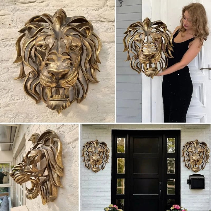 Durable metal lion head decor, designed to be a striking and long-lasting statement.