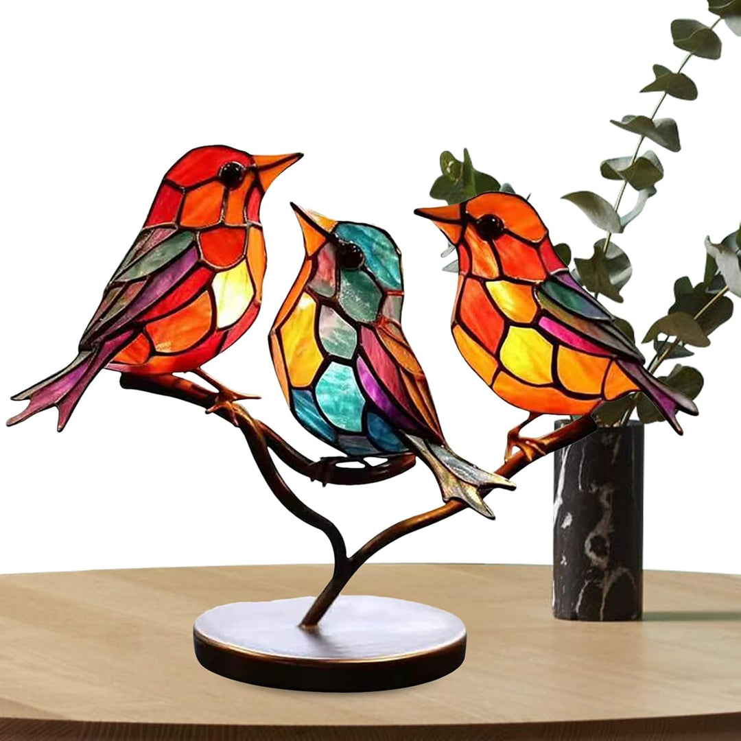 Elegant glass bird sculpture. Modern decorative art for tables, unique and colorful.