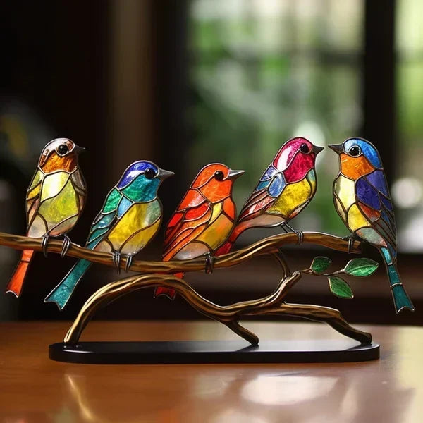 Decorative glass bird sculpture. Modern table art for living rooms, adds elegant colorful design.