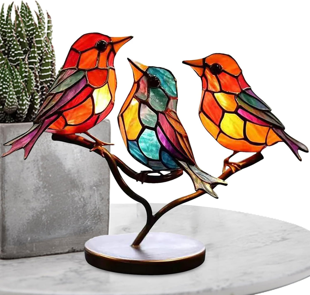 Unique modern glass bird sculpture. Elegant decorative table art, a vibrant home accent gift.