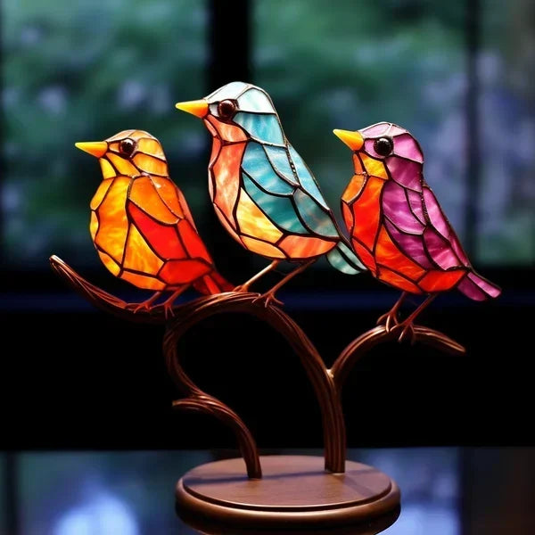 Exquisite colored glass bird sculpture. Modern art decor, adds a touch of elegance to tables.