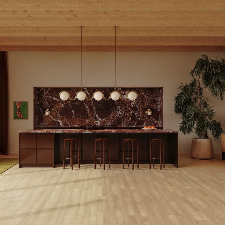 Long linear pendant light, perfect for dining table.