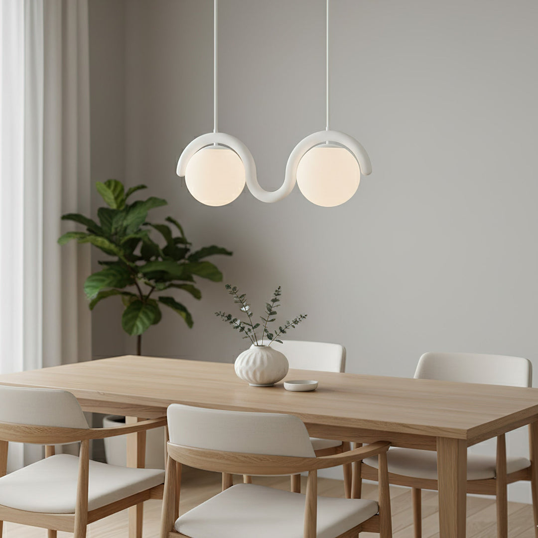 Stylish linear light, contemporary dining solution.