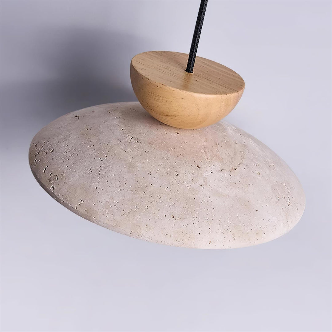 Contemporary ceiling light for bedrooms, featuring a sophisticated wood and travertine pendant design.