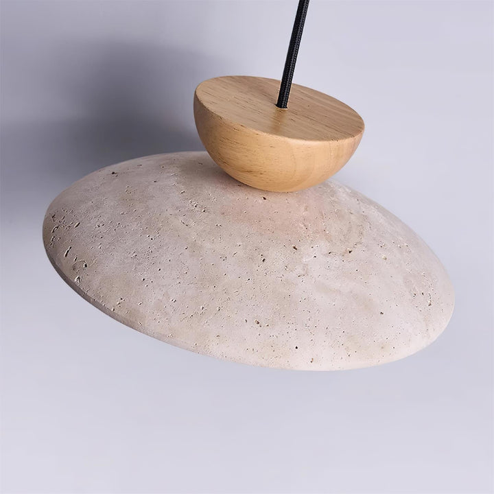 Contemporary ceiling light for bedrooms, featuring a sophisticated wood and travertine pendant design.