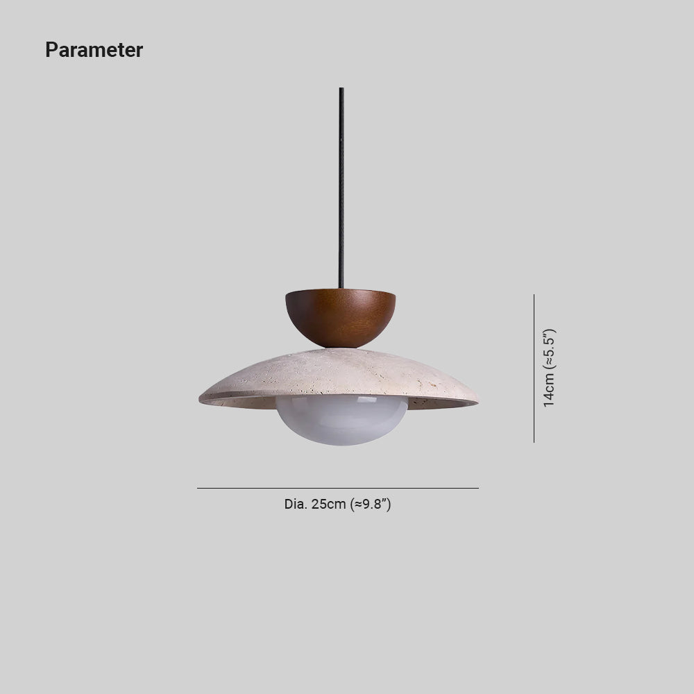 Stylish ceiling light featuring a unique blend of wood, travertine, and glass for modern home decor.