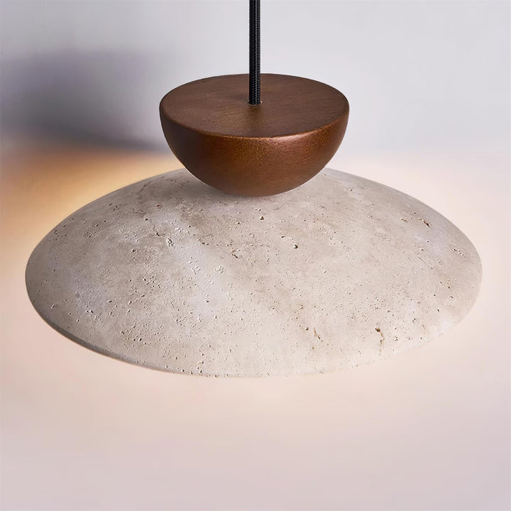 Modern home decor pendant light with a distinct wood and travertine design, perfect for bedrooms.