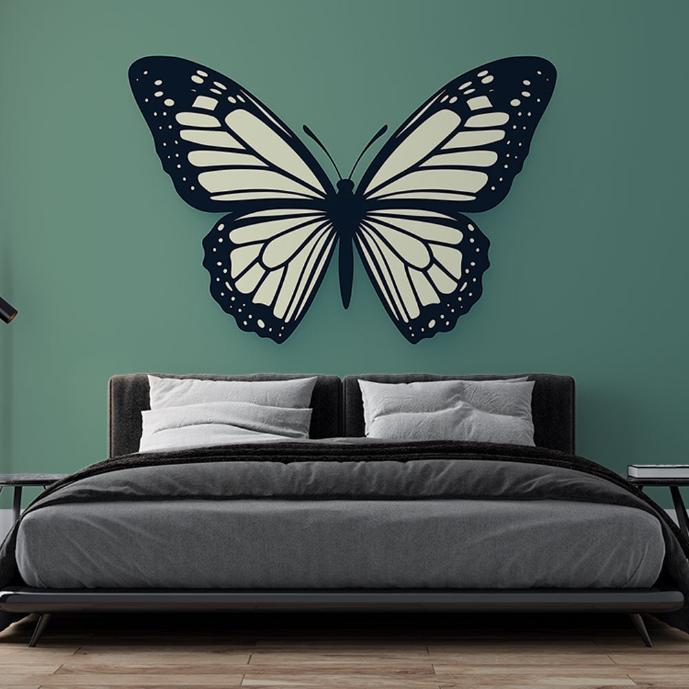 Elegant monochrome butterfly wall mural, peel and stick wallpaper for serene home decor. Minimalist nature design.