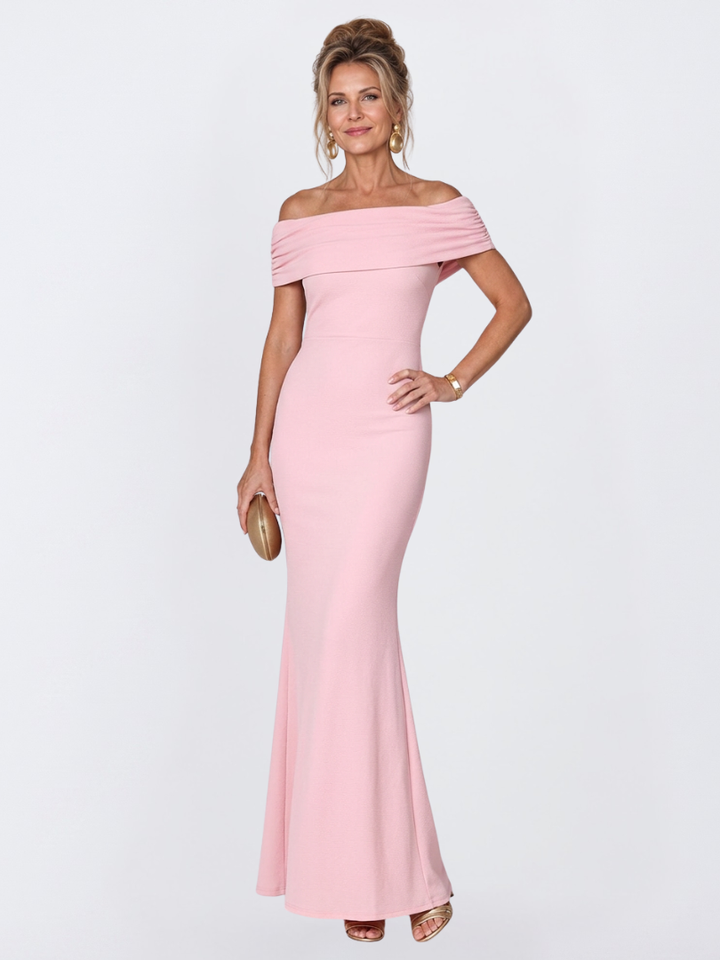 Classic black off-shoulder bodycon maxi dress, an elegant choice for women's evening and formal events.