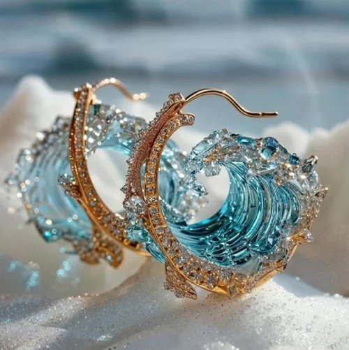 Stunning women's drop earrings in a deep ocean blue hue, crafted from high-quality metal. Ideal elegant and nature-inspired jewelry.