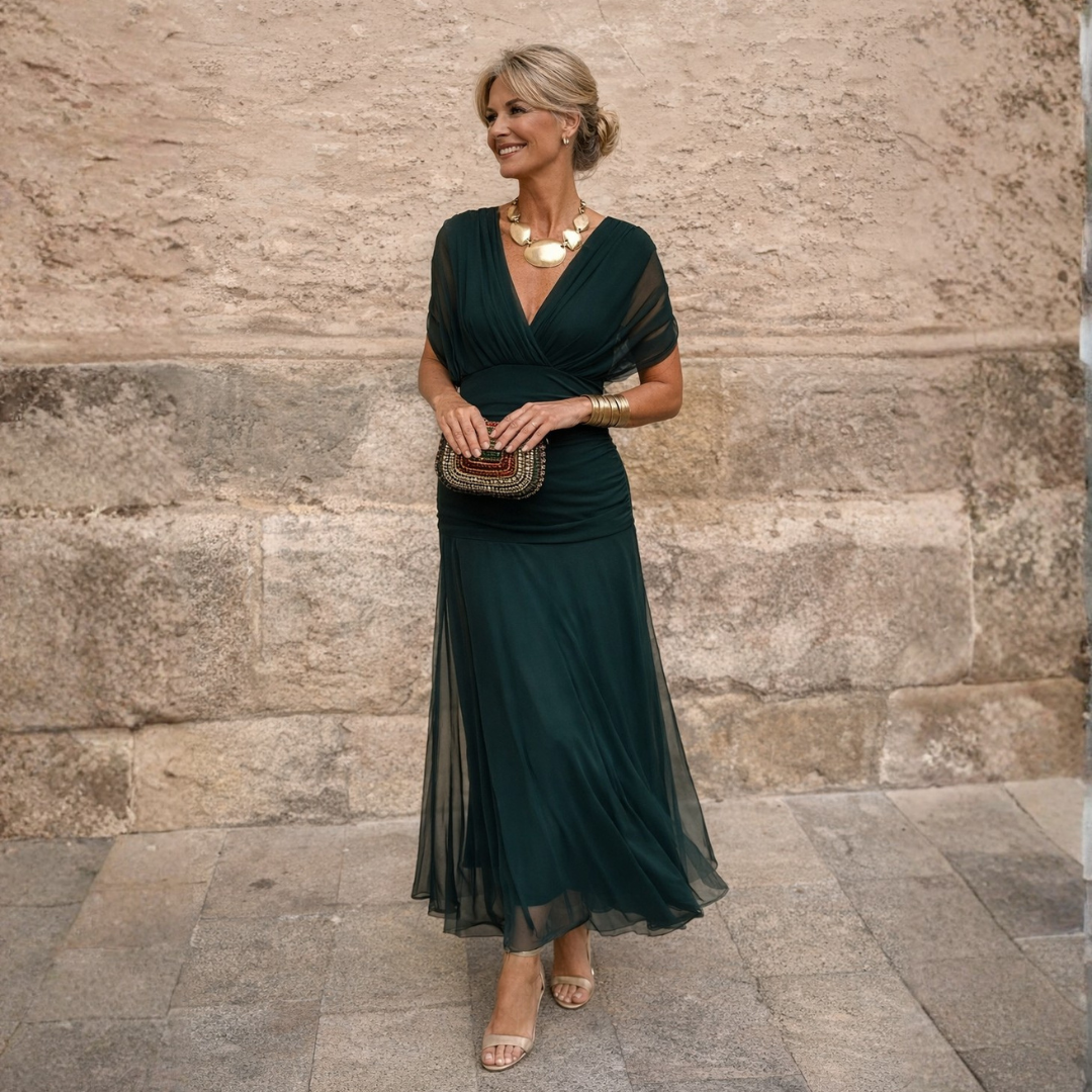 Elegant off-shoulder maxi dress for women, perfect for summer vacations. Flowy & stylish.