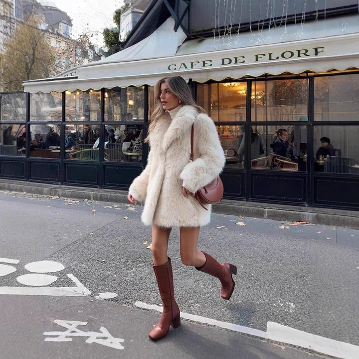 Chic and warm plush jacket, perfect for stylish women's outerwear.