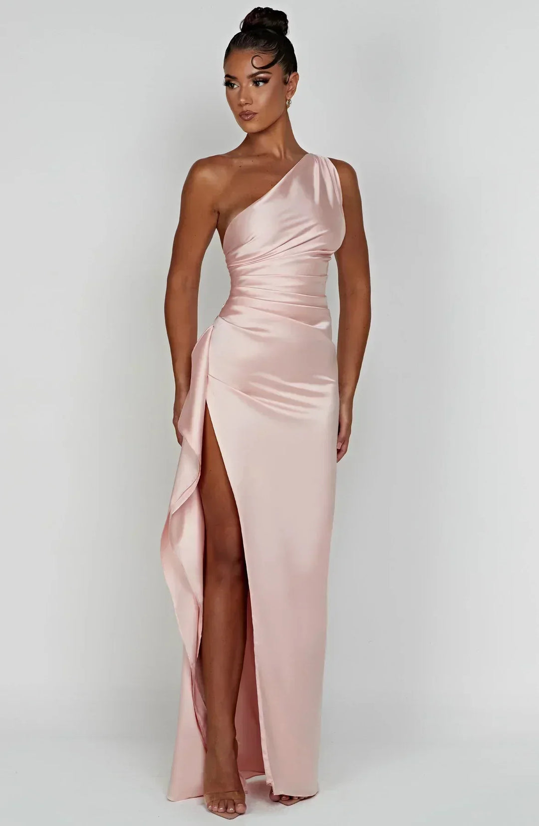 Stunning one-shoulder formal dress for women, ideal for special occasions, high slit.