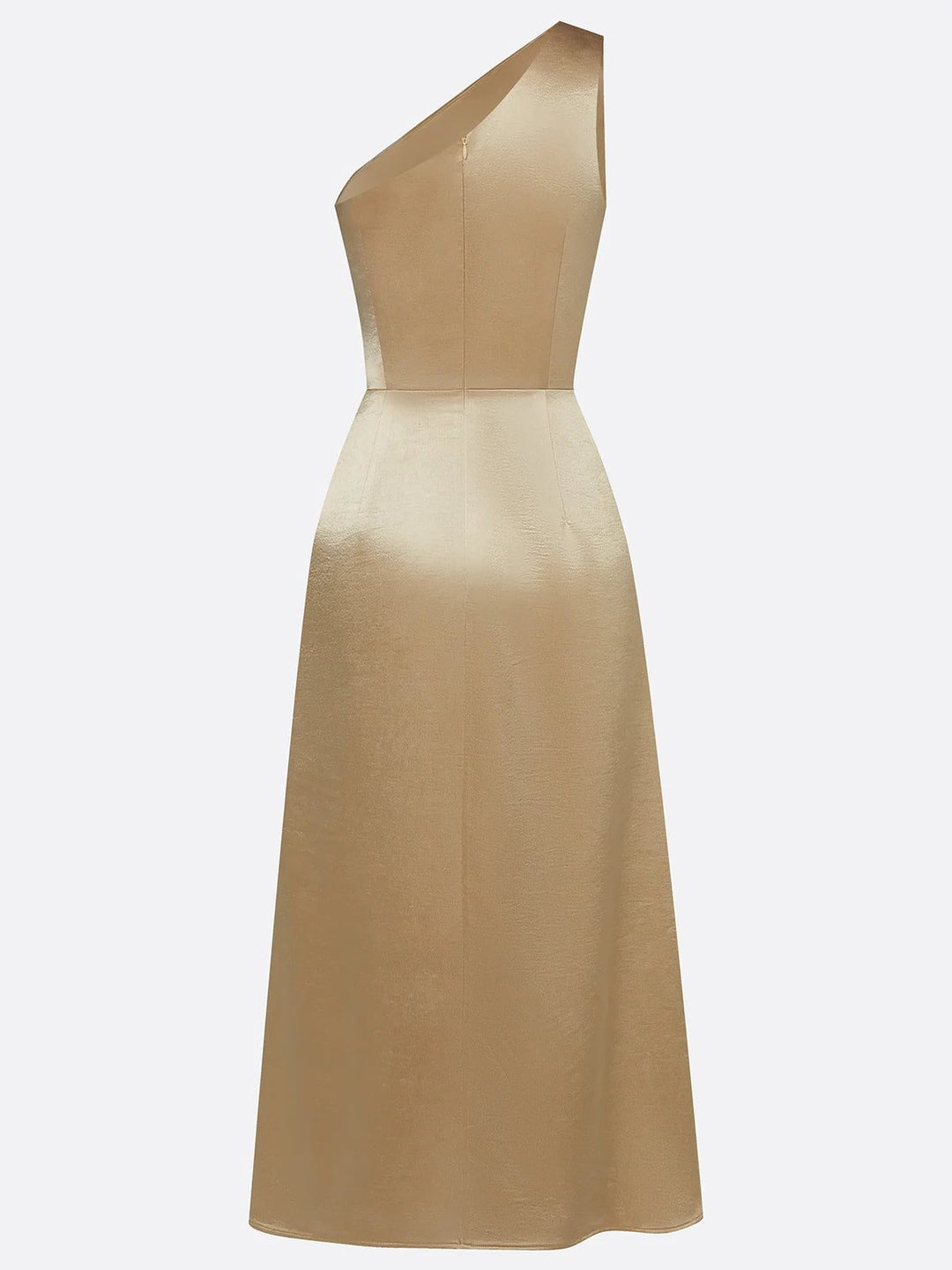 Chic women's one-shoulder midi dress, with elegant ruching, perfect for cocktail and formal wear.
